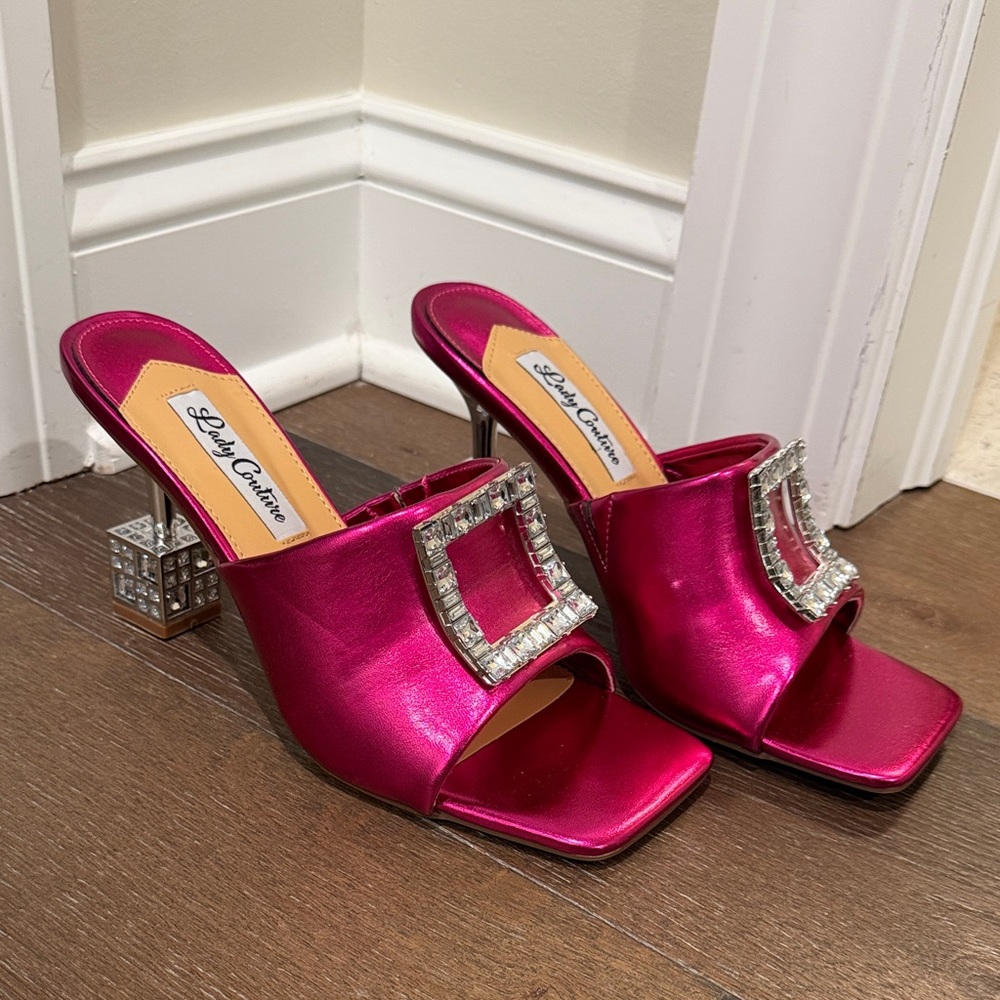 Lady Couture Fuchsia Satin Mule with Jeweled Buckle